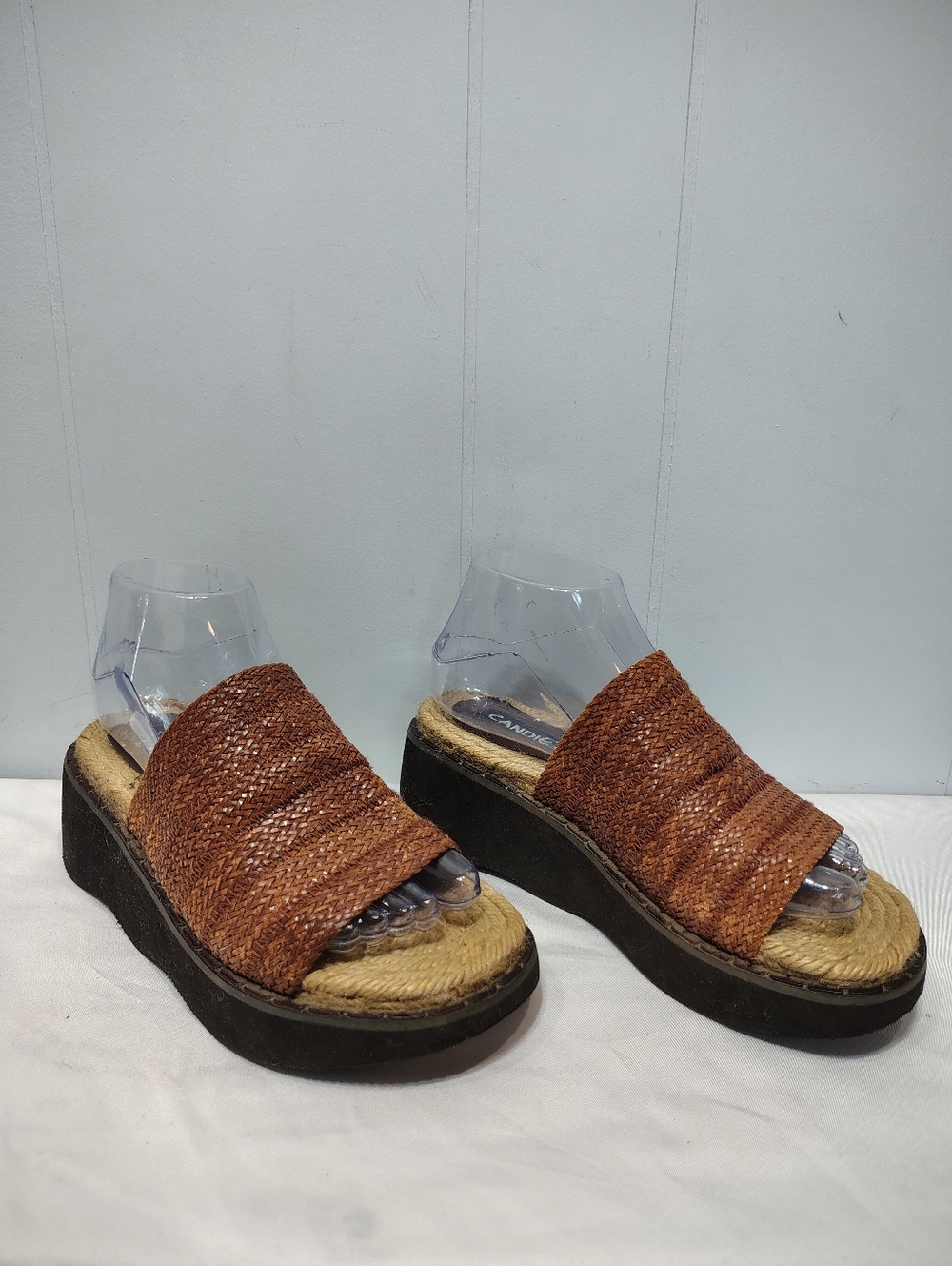 Candies Jute Platform Wedge Slides Tan 90s Y2K Sandal Size 6.5